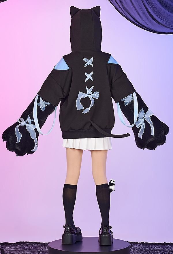 Women Gothic Black Cat Ear Shape Lace-up Hooded Sweatshirt with Furry Cat Paw Bag Women Gothic Black Cat Ear Shape Lace-up Hooded Sweatshirt with Furry Cat Paw Bag