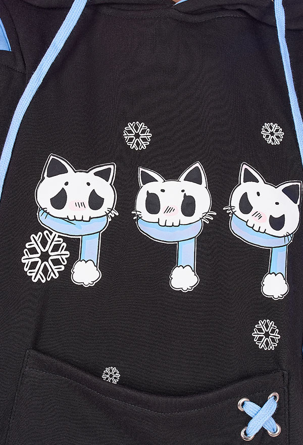 Women Gothic Black Cat Ear Shape Lace-up Hooded Sweatshirt with Furry Cat Paw Bag Women Gothic Black Cat Ear Shape Lace-up Hooded Sweatshirt with Furry Cat Paw Bag