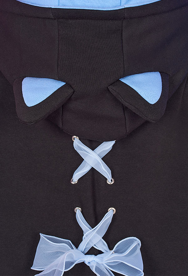 Women Gothic Black Cat Ear Shape Lace-up Hooded Sweatshirt with Furry Cat Paw Bag Women Gothic Black Cat Ear Shape Lace-up Hooded Sweatshirt with Furry Cat Paw Bag