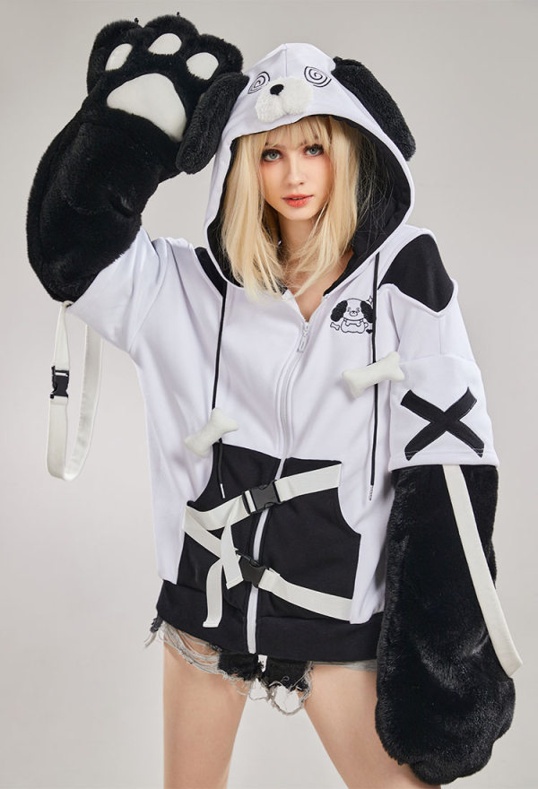 Dog Paw Hoodie Black And White Dog Paw Design Outfit
