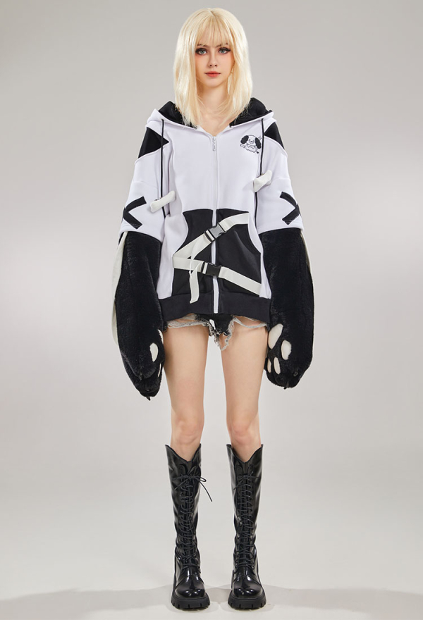 Dog Paw Hoodie Black And White Dog Paw Design Outfit
