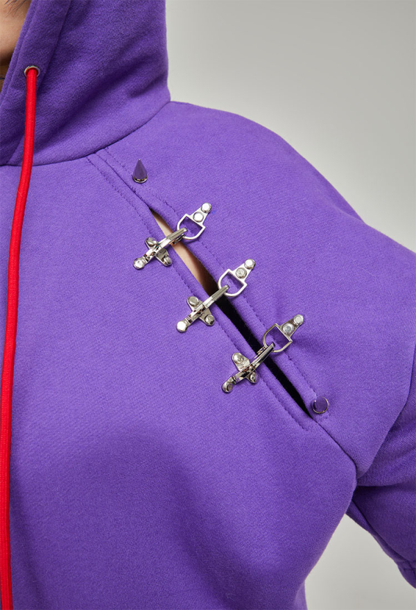 Dark Shade Gothic Paw Hoodie Purple Phantom Print Hoodie with Ears and Tail
