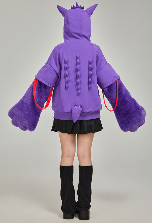 Dark Shade Gothic Paw Hoodie Purple Phantom Print Hoodie with Ears and Tail
