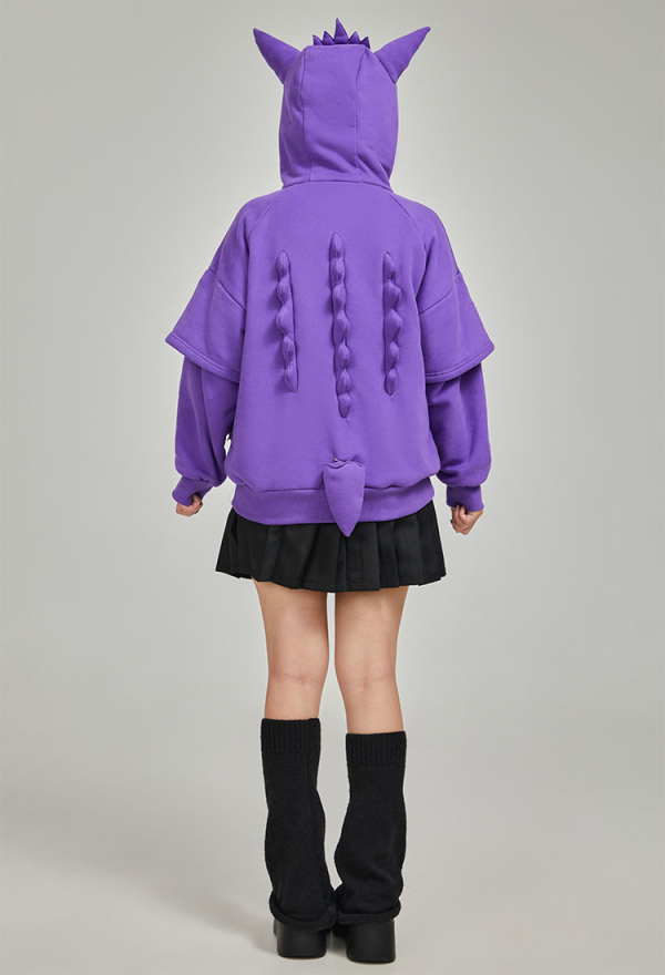 Dark Shade Gothic Paw Hoodie Purple Phantom Print Hoodie with Ears and Tail