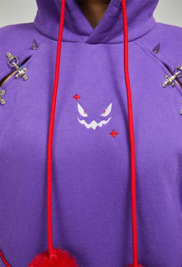 Dark Shade Gothic Paw Hoodie Purple Phantom Print Hoodie with Ears and Tail