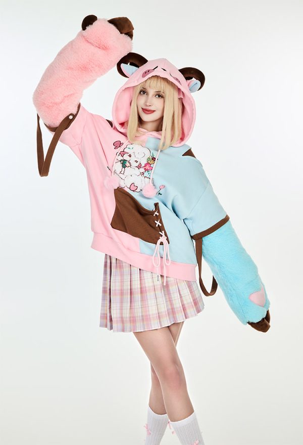 Sheep Paw Hoodie Color Clash Hoodie Daily Wear