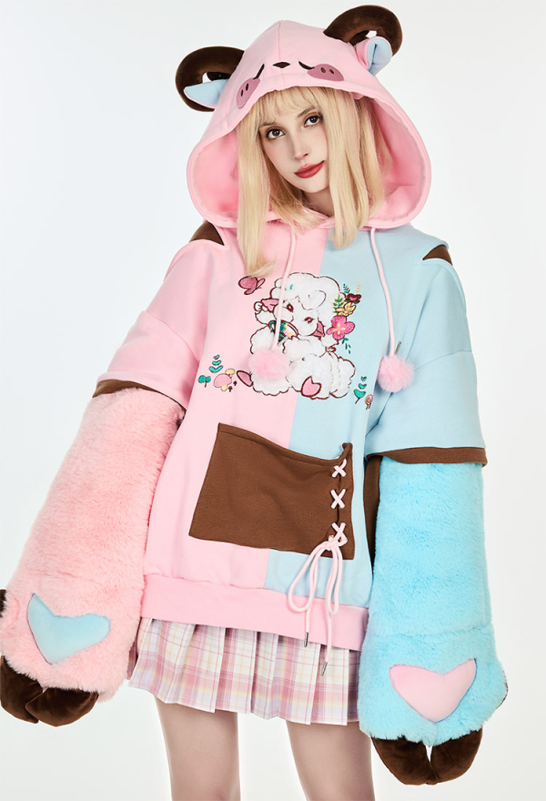 Sheep Paw Hoodie Color Clash Hoodie Daily Wear
