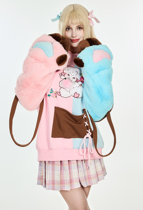 Sheep Paw Hoodie Color Clash Hoodie Daily Wear