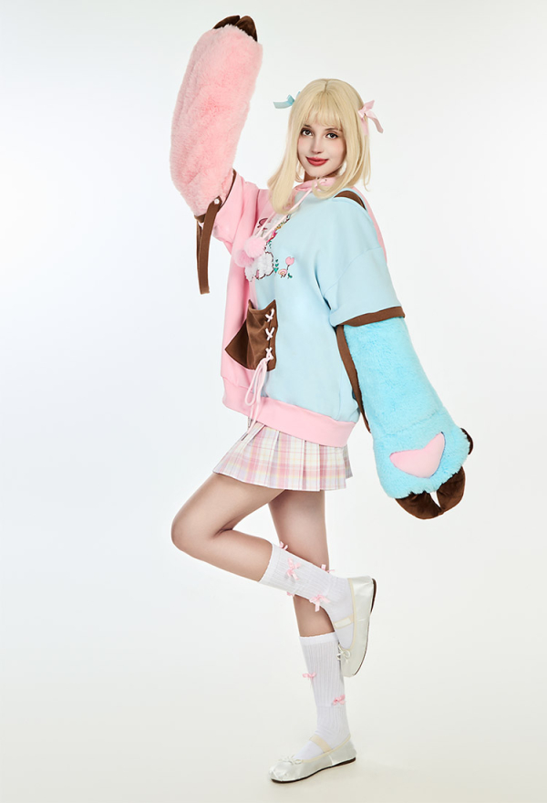 Sheep Paw Hoodie Color Clash Hoodie Daily Wear