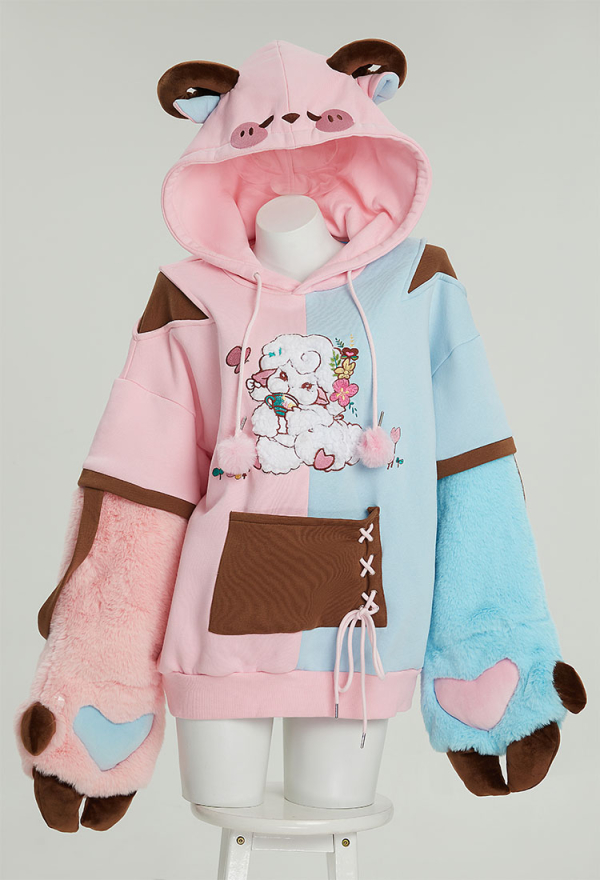 Sheep Paw Hoodie Color Clash Hoodie Daily Wear