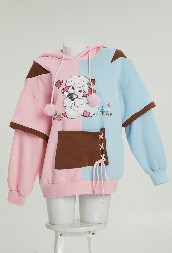 Sheep Paw Hoodie Color Clash Hoodie Daily Wear