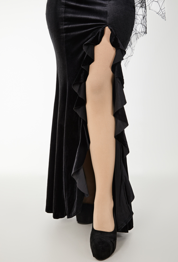 Halloween Vampire Wedding Dress Gothic Black Spandex Back Waist Cobweb High Fork Grace Bridal Gown with Gloves and Veil Halloween Vampire Wedding Dress Gothic Black Spandex Back Waist Cobweb High Fork Grace Bridal Gown with Gloves and Veil