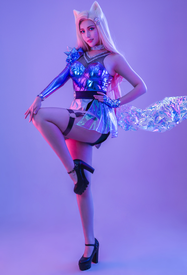 Ahri Halloween Women Blue Shiny Reflective Leather Cosplay Costume Ahri Halloween Women Blue Shiny Reflective Leather Cosplay Costume