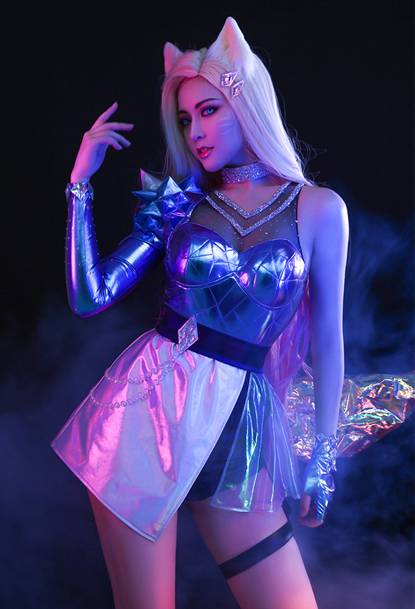 Ahri Halloween Women Blue Shiny Reflective Leather Cosplay Costume Ahri Halloween Women Blue Shiny Reflective Leather Cosplay Costume