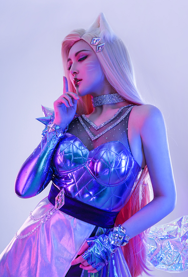 Ahri Halloween Women Blue Shiny Reflective Leather Cosplay Costume Ahri Halloween Women Blue Shiny Reflective Leather Cosplay Costume