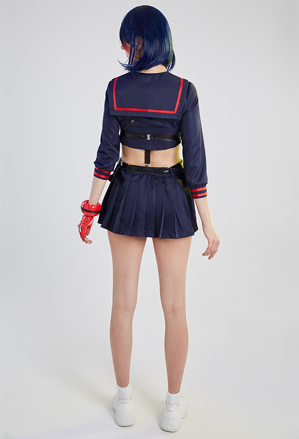 Transfer Student Ryuko Women Gothic Navy Blue Long Sleeve Shirt and Skirt Set Transfer Student Ryuko Women Gothic Navy Blue Long Sleeve Shirt and Skirt Set