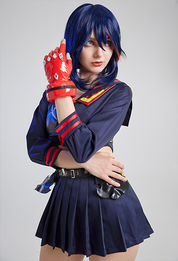Transfer Student Ryuko Women Gothic Navy Blue Long Sleeve Shirt and Skirt Set Transfer Student Ryuko Women Gothic Navy Blue Long Sleeve Shirt and Skirt Set