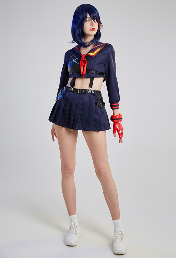Transfer Student Ryuko Women Gothic Navy Blue Long Sleeve Shirt and Skirt Set Transfer Student Ryuko Women Gothic Navy Blue Long Sleeve Shirt and Skirt Set