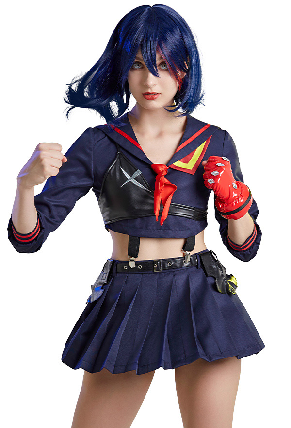 Transfer Student Ryuko Women Gothic Navy Blue Long Sleeve Shirt and Skirt Set Transfer Student Ryuko Women Gothic Navy Blue Long Sleeve Shirt and Skirt Set