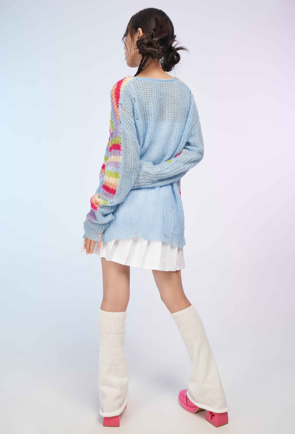 Rainbow Stripe Sweater Loose Fit Casual Wear Top