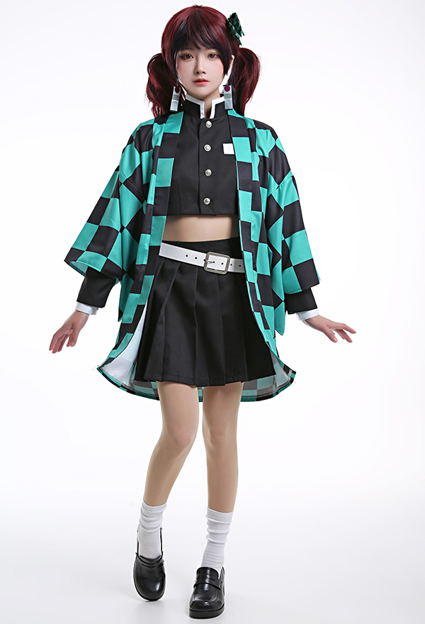 Women Gothic Black Green Plaid Japanese Student Uniform Halloween Costume Women Gothic Black Green Plaid Japanese Student Uniform Halloween Costume