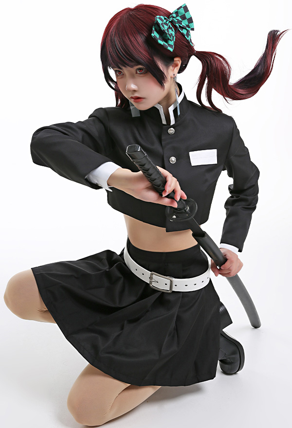 Women Gothic Black Green Plaid Japanese Student Uniform Halloween Costume Women Gothic Black Green Plaid Japanese Student Uniform Halloween Costume