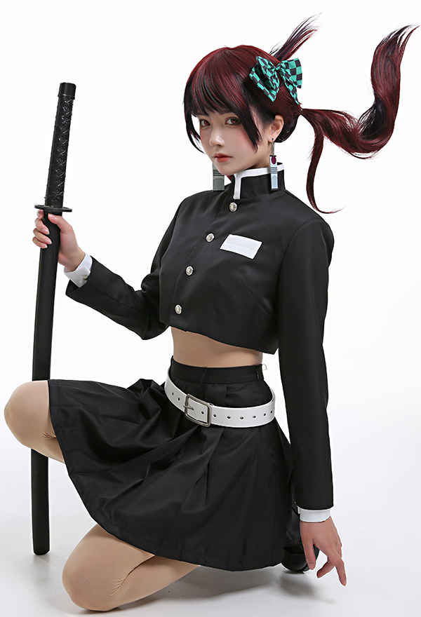 Women Gothic Black Green Plaid Japanese Student Uniform Halloween Costume Women Gothic Black Green Plaid Japanese Student Uniform Halloween Costume