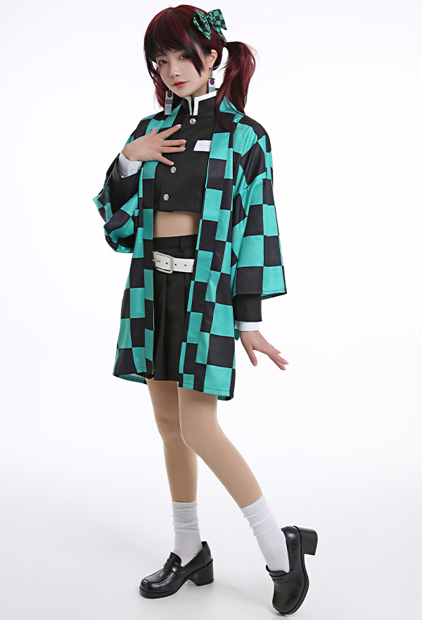 Women Gothic Black Green Plaid Japanese Student Uniform Halloween Costume Women Gothic Black Green Plaid Japanese Student Uniform Halloween Costume