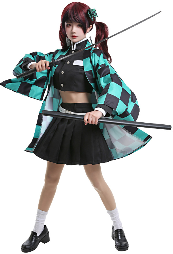 Women Gothic Black Green Plaid Japanese Student Uniform Halloween Costume Women Gothic Black Green Plaid Japanese Student Uniform Halloween Costume
