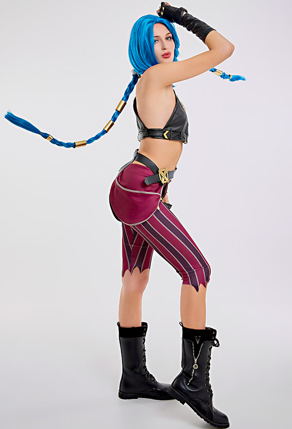 Jinx PU Leather Tank Crop Top and Shorts Halloween Costume Set Jinx PU Leather Tank Crop Top and Shorts Halloween Costume Set