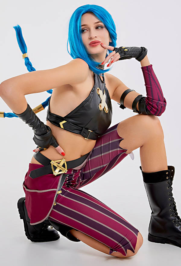 Jinx PU Leather Tank Crop Top and Shorts Halloween Costume Set Jinx PU Leather Tank Crop Top and Shorts Halloween Costume Set