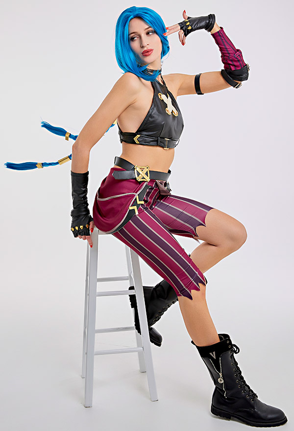 Jinx PU Leather Tank Crop Top and Shorts Halloween Costume Set Jinx PU Leather Tank Crop Top and Shorts Halloween Costume Set