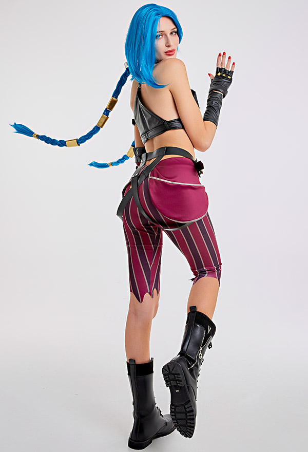 Jinx PU Leather Tank Crop Top and Shorts Halloween Costume Set Jinx PU Leather Tank Crop Top and Shorts Halloween Costume Set