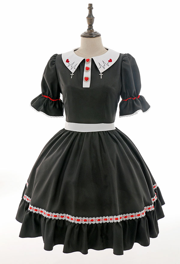 Bloody Maid Gothic Long Sleeves Bow Decorated Dress and Apron Halloween Costume Bloody Maid Gothic Long Sleeves Bow Decorated Dress and Apron Halloween Costume
