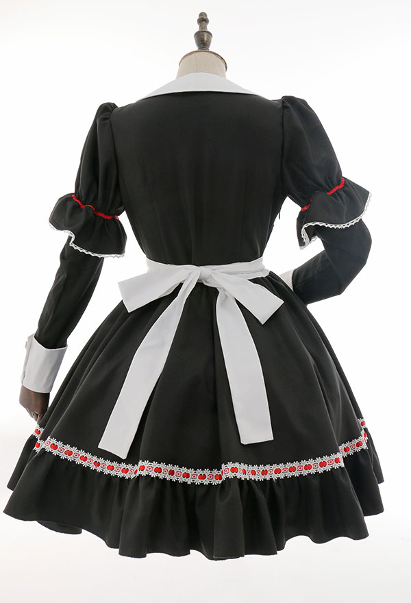 Bloody Maid Gothic Long Sleeves Bow Decorated Dress and Apron Halloween Costume Bloody Maid Gothic Long Sleeves Bow Decorated Dress and Apron Halloween Costume
