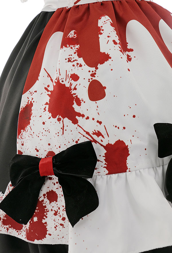 Bloody Maid Gothic Long Sleeves Bow Decorated Dress and Apron Halloween Costume Bloody Maid Gothic Long Sleeves Bow Decorated Dress and Apron Halloween Costume