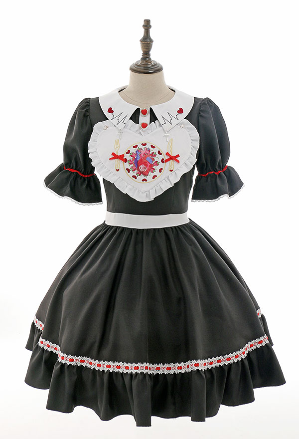 Bloody Maid Gothic Long Sleeves Bow Decorated Dress and Apron Halloween Costume Bloody Maid Gothic Long Sleeves Bow Decorated Dress and Apron Halloween Costume