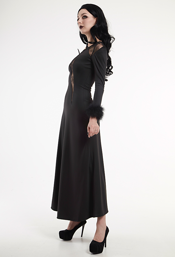 Nether Queen Gothic Crow Style Lace Sheer Long Elegant Halloween Dress Nether Queen Gothic Crow Style Lace Sheer Long Elegant Halloween Dress