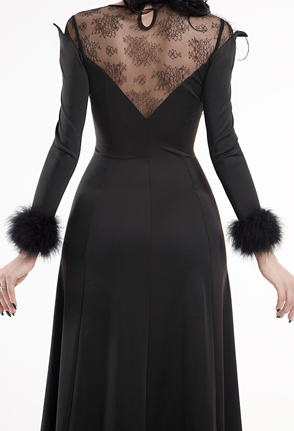 Nether Queen Gothic Crow Style Lace Sheer Long Elegant Halloween Dress Nether Queen Gothic Crow Style Lace Sheer Long Elegant Halloween Dress