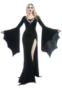Vampire Queen Halloween Victorian Morticia Wedding Dress Gothic Black Spandex Pentagram Necktie Hollow out Sleeve Bat Hem High-Thigh Grace Bridal Gown