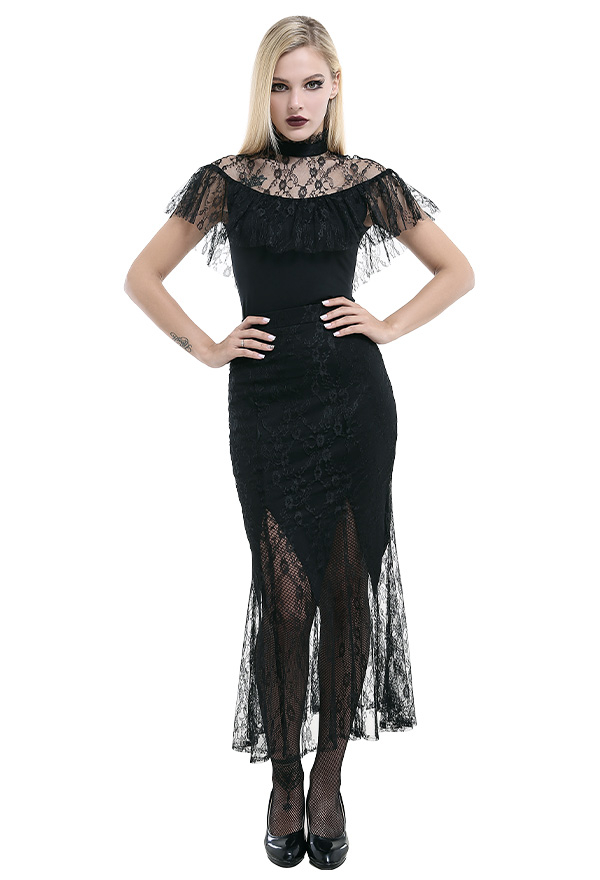 Gothic Vampire Sincere Promise Bridesmaid Dress Black Spandex Elegant Off Shoulder Lace Cape Fishtail Halloween Wedding Costume Gothic Vampire Sincere Promise Bridesmaid Dress Black Spandex Elegant Off Shoulder Lace Cape Fishtail Halloween Wedding Costume
