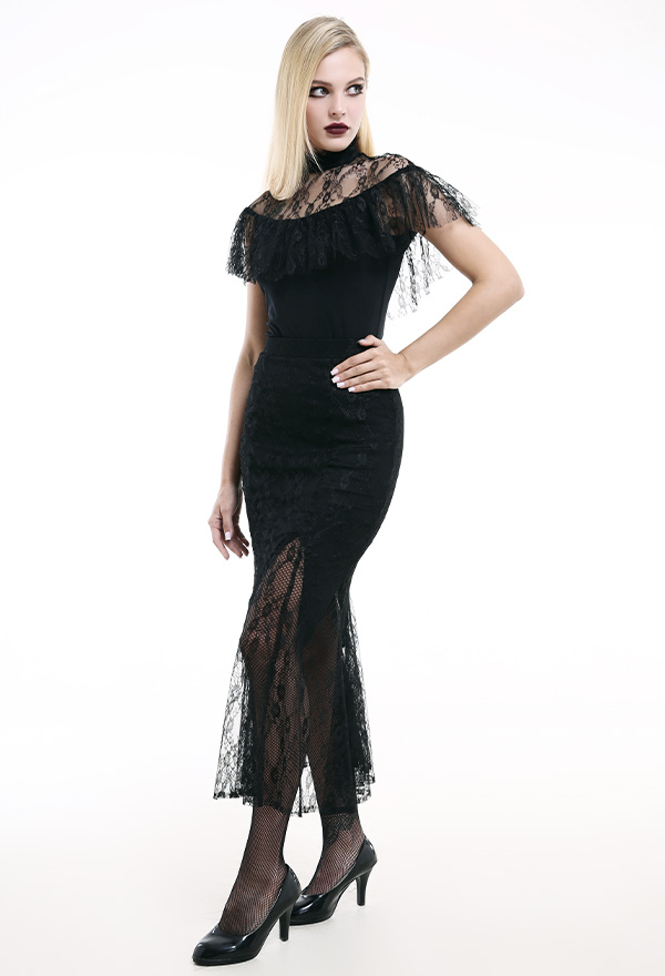 Gothic Vampire Sincere Promise Bridesmaid Dress Black Spandex Elegant Off Shoulder Lace Cape Fishtail Halloween Wedding Costume Gothic Vampire Sincere Promise Bridesmaid Dress Black Spandex Elegant Off Shoulder Lace Cape Fishtail Halloween Wedding Costume