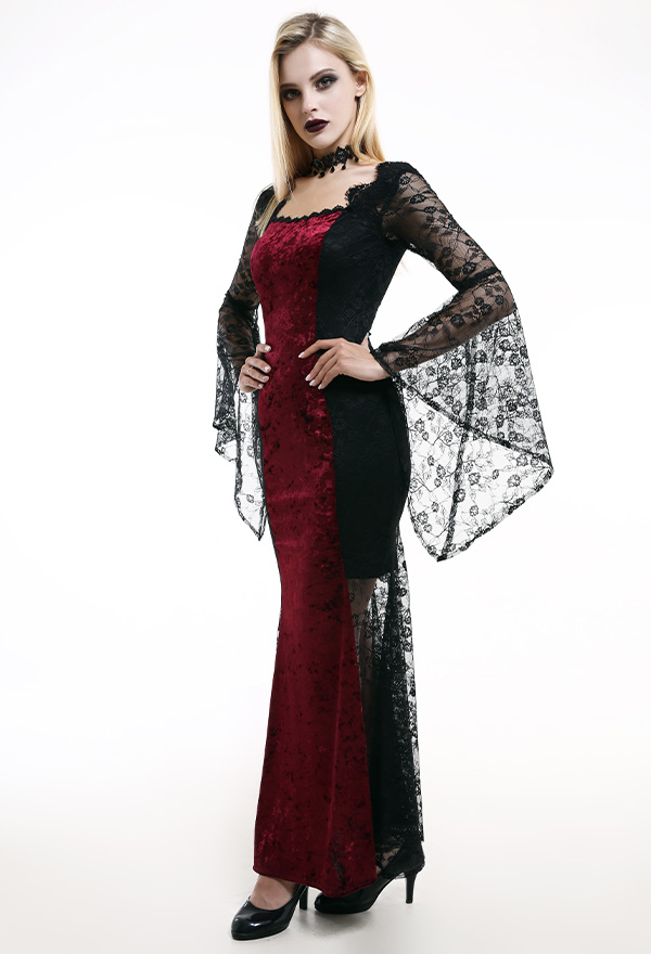 Victorian Vampire Blood Stunner Bridal Dress Gothic Vintage Red Golden Diamond Velvet Fishtail Layered Halloween Wedding Dress Victorian Vampire Blood Stunner Bridal Dress Gothic Vintage Red Golden Diamond Velvet Fishtail Layered Halloween Wedding Dress