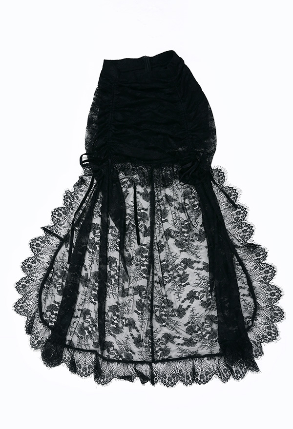 Medieval Victorian Memory Moment Steampunk Skirt Gothic Black Lace Elegant Sheer High-low Mermaid Halloween Wedding Gown