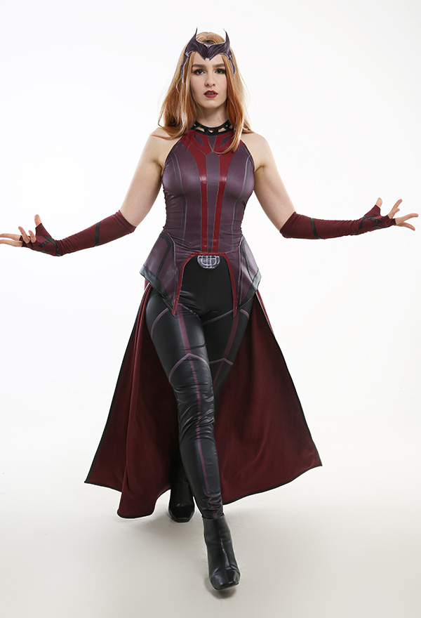 Women Revenge Witch Outfit PU Leather Sleeveless Coat Halloween Costume with Outer Skirt and Long Gloves Women Revenge Witch Outfit PU Leather Sleeveless Coat Halloween Costume with Outer Skirt and Long Gloves