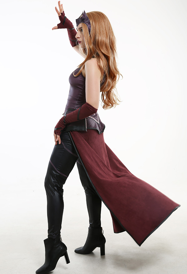 Women Revenge Witch Outfit PU Leather Sleeveless Coat Halloween Costume with Outer Skirt and Long Gloves Women Revenge Witch Outfit PU Leather Sleeveless Coat Halloween Costume with Outer Skirt and Long Gloves