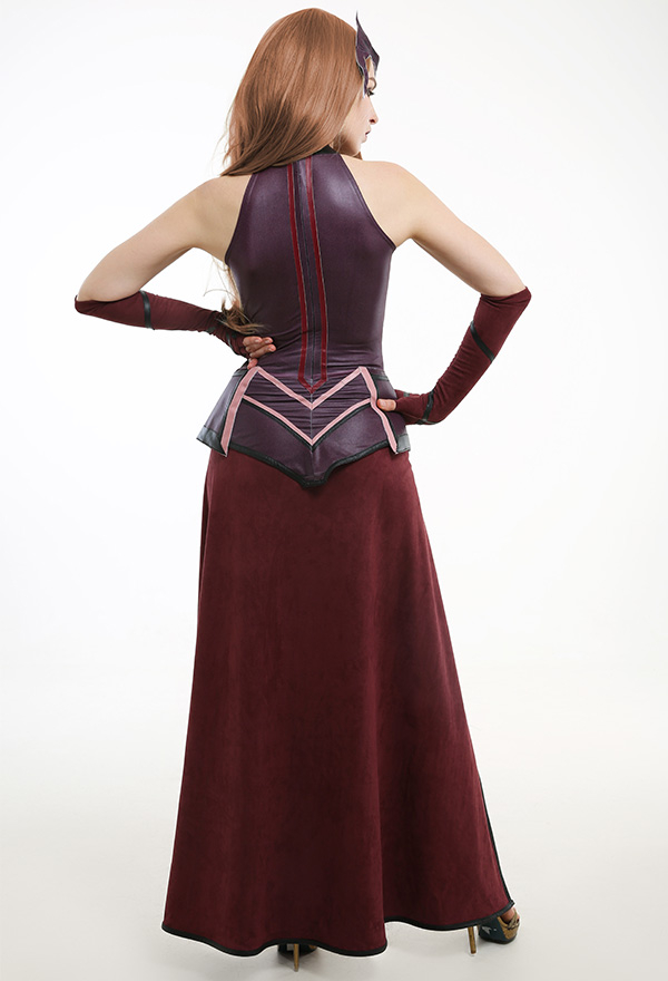 Women Revenge Witch Outfit PU Leather Sleeveless Coat Halloween Costume with Outer Skirt and Long Gloves Women Revenge Witch Outfit PU Leather Sleeveless Coat Halloween Costume with Outer Skirt and Long Gloves