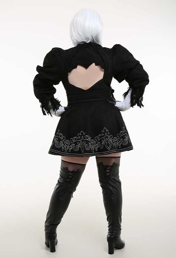 Plus Size Women Gothic Planet Warrior Uniform Black Chest and Back Open Top Floral Pattern Bottom Halloween Costume
