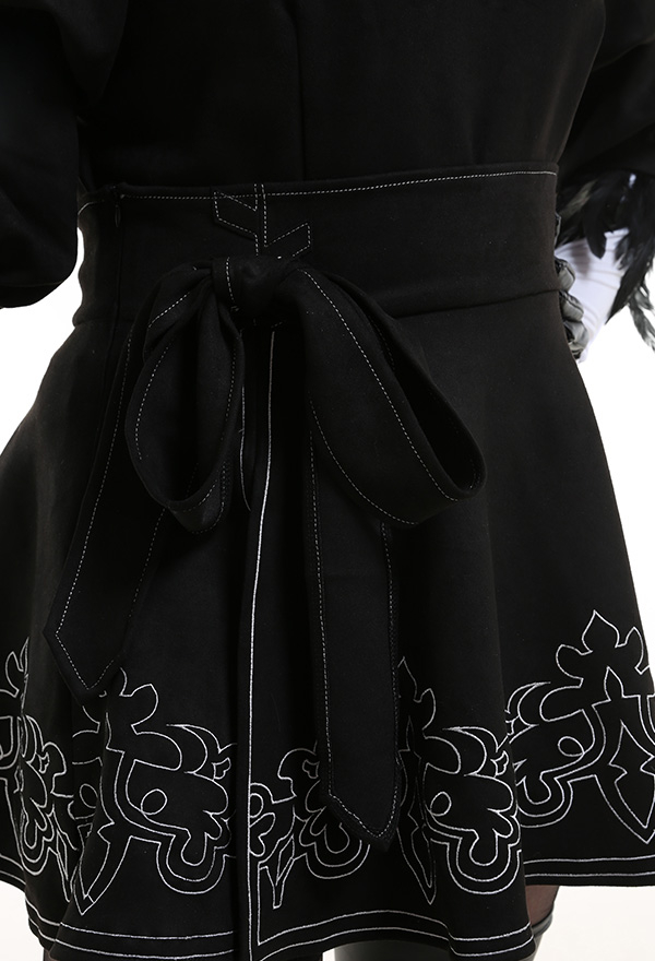 Plus Size Women Gothic Planet Warrior Uniform Black Chest and Back Open Top Floral Pattern Bottom Halloween Costume