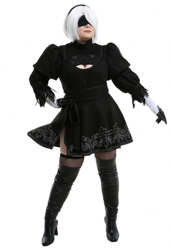 Plus Size Women Gothic Planet Warrior Uniform Black Chest and Back Open Top Floral Pattern Bottom Halloween Costume